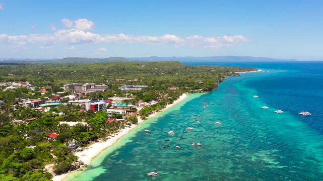 Aerial seascape with beautiful tropical beach. Panglao, Philippines. Alona beach. Summer and travel vacation concept.