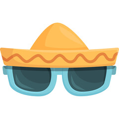Stylized Icon of a Sombrero Hat and Blue Sunglasses on Transparent Background Representing Fiesta...