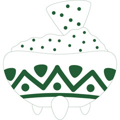 Stylized Green Tribal Patterned Ceramic Pot With Dotted Contents And Outlined Base On Transparent Background