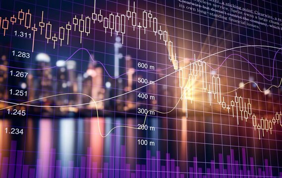 Earth sphere with candlesticks growing lines. online trading concept