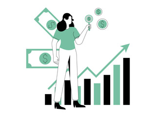 Woman are looking for financial gain. Finance illustration. Flat vector illustration.