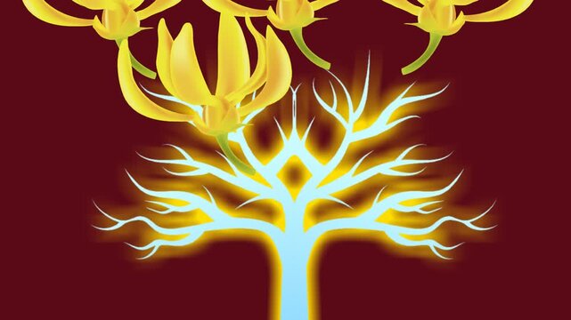 draw set of yellow flower on stylish surface on maroon screen background
