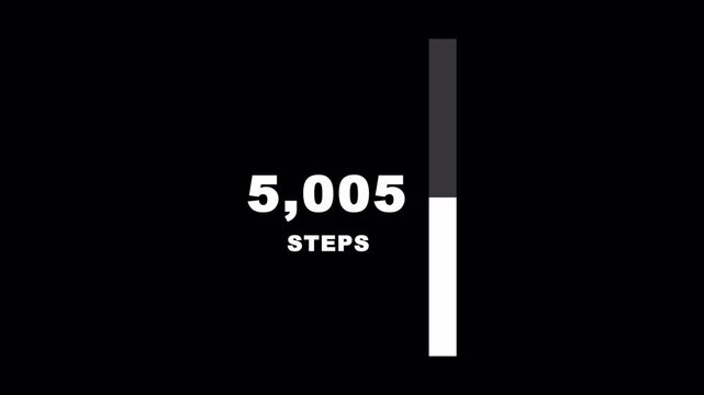 10k steps counter with vertical progress bar, 10 thousand steps countdown, counter animation.