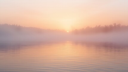 Golden Mist Over Calm Water &ndash; Peaceful Sunrise Scene with Reflections
