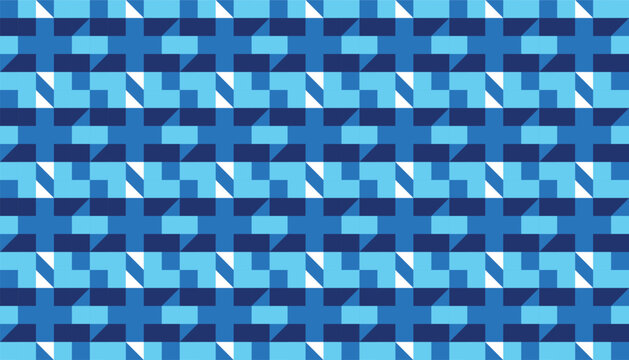 A seamless geometric pattern composed of interlocking square shapes in different shades of blue. The clean lines and repetitive rhythm create a modern and minimal visual effect