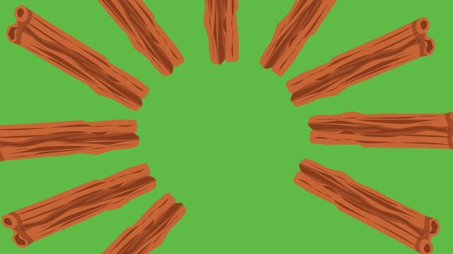 draw set of brown flower in circular shape on green screen background
