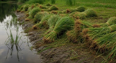 Bundles Freshly Cut Aquatic Grasses