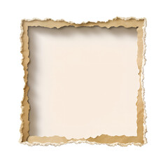 Fototapeta premium Aged torn paper frame with rough edges and textured surface isolated on transparent background