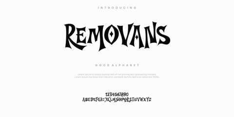 Removans modern abstract digital alphabet font. Minimal technology typography, Creative urban sport fashion futuristic font and with numbers. vector illustration