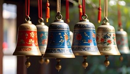 Decorative hanging bells in various colors
