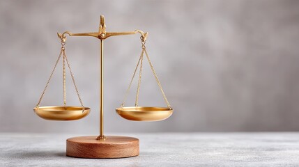 Antique Golden Balance Scale On A Textured Gray Background Symbolizing Justice Law And Equality In A Conceptual Photography Style With Soft Lighting