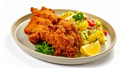 Plate Of Fried Schnitzel With Salad