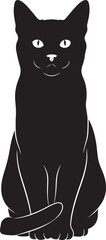 Sleek black cat silhouette sitting attentively with bright white eyes capturing mysterious feline elegance and graceful poise
