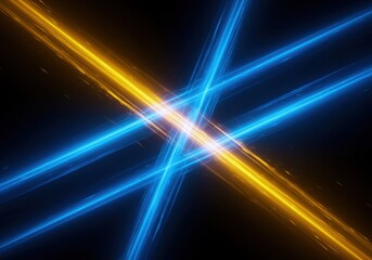 Dynamic abstract background with bright blue and golden yellow light rays crossing in a futuristic digital space ,futuristic ,trace ,yellow