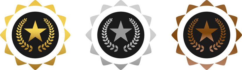 Gold Silver Bronze Award Medals with Star and Wreath