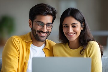 Couple Looking at a Laptop Together, Sharing Information or Entertainment
