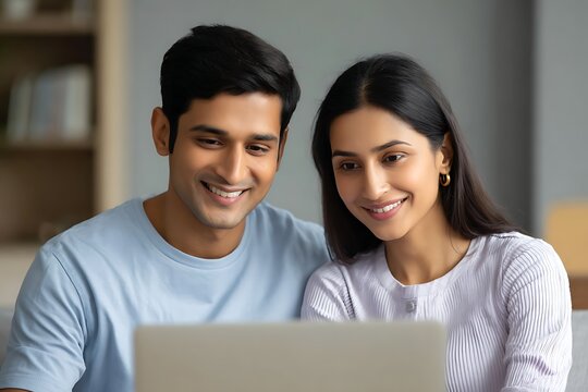 Couple Looking at a Laptop Together, Sharing Information or Entertainment