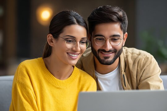 Couple Looking at a Laptop Together, Sharing Information or Entertainment - Powered by Adobe
