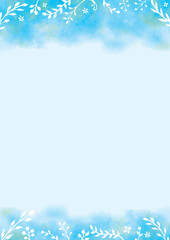 Blue Watercolor Leaf Frame Background