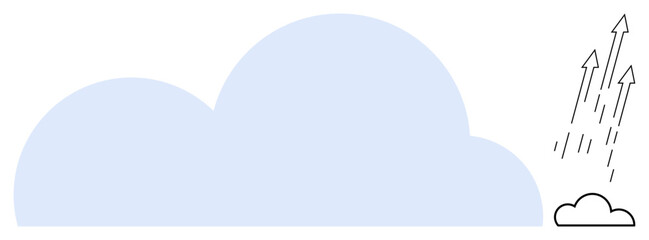 Large blue cloud and small cloud emitting upward arrows. Ideal for growth, progress, technology, innovation, data storage, cloud computing, and digital transformation as a simple flat metaphor