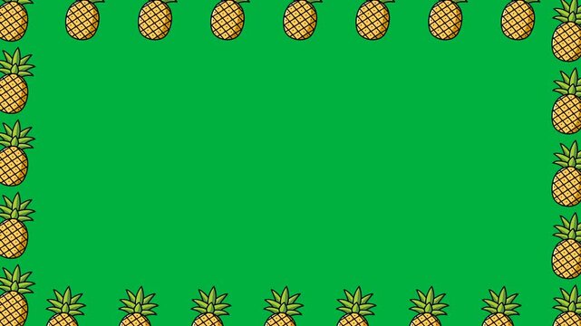 Animation of pineapple fruit moving around the side of the green screen