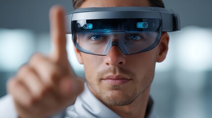 Employees Wearing VR/AR Headsets, Immersed in Future Work Environment