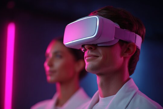 Employees Wearing VR/AR Headsets, Immersed in Future Work Environment
