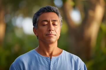 Hispanic Man in His 50s, Meditative Yoga Pose, Promoting Wellness and Calm