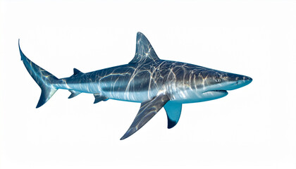 Naklejka premium Ocean Predator: A majestic shark glides through the deep blue sea, its sleek silhouette and powerful form showcasing the raw beauty and formidable nature of this marine predator.