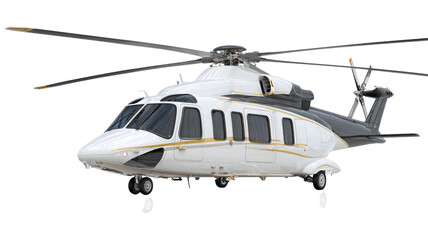 Modern white luxury helicopter isolated on transparent background