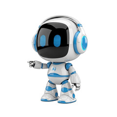 Cartoon AI Robot Character Pointing on Transparent Background with Headphones
