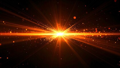 Naklejka premium Abstract golden light burst with sparkling particles on dark background, dynamic energy explosion, futuristic design element, bright glowing effect, digital art illustration, space concept