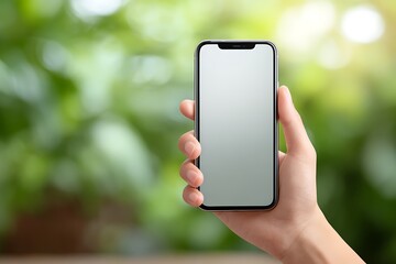 Close-up of a Person's Hand, Holding a Modern Smartphone with a Blank Screen for Mockup