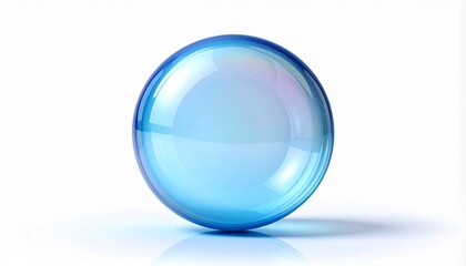Blue Glass Sphere 3D Render on White Background, Transparent Crystal Ball, Abstract Geometric Shape, Reflection, Glossy Orb, Clear Bubble, Modern Design Element