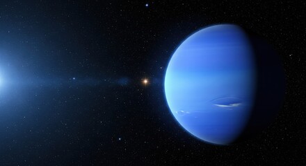The blue gas giant planet Neptune in the darkness of space