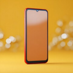 Orange smartphone on vibrant yellow background