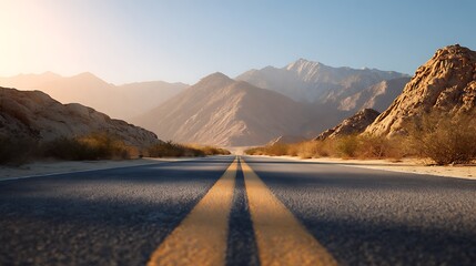 Majestic desert scenery bathed in the soft, warm glow of golden hour, where towering rock formations cast incredibly long and striking shadows