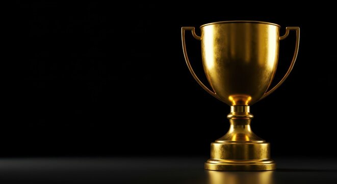 A gleaming golden cup signifying massive accomplishment, victory, and the attainment of a major goal or achievement ,progress ,challenge ,achievement