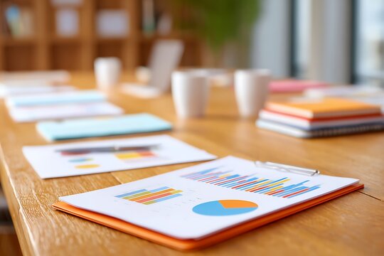 Project management overview, charts and notes spread out across a table, emphasizing teamwork and organizational tasks