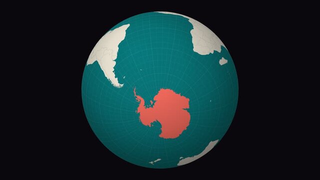 Antarctica map. Animated zoom into the country on the Globe in Teal Pale Mint color palette. Country logo animation. Map with meridians, parallels. Amazing video.