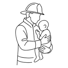 Continous line a firefighting worker saved child