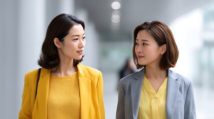 Successful female professionals standing side-by-side, smiling and demonstrating teamwork and corporate leadership