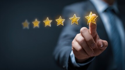 Customer Satisfaction Experience Delivering Superior Service Acknowledging Excellence Business Success Hand Touching Review Stars Analyzing Positive Feedback Achievement Honoring Professionalism