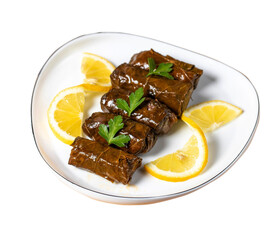 stuffed grape leaves with lemon pieces 