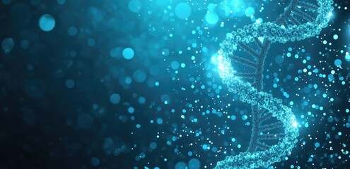 Abstract DNA strand with bokeh on dark teal gradient