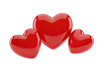 Fototapeta premium Three Glossy Red Heart Shapes with Transparent Background Romance and Love Theme
