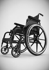Fototapeta premium Wheelchair Detailed Design with Matte Black and Wheels on White Backdrop
