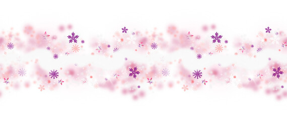 Snowflakes seamless border, festive ornate repeat backdrop with ice crystal decoration isolated on transparent background.