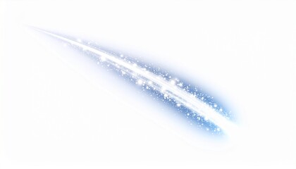 Abstract sparkling light trail with glittering particles on white background, dynamic blue glow effect, magic dust, starburst, cosmic streak, festive design element