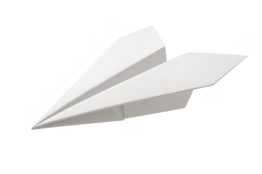White paper airplane flying representing childhood games and freedom